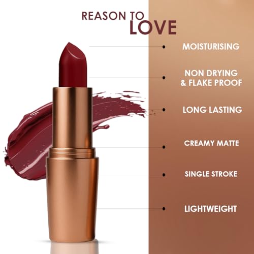 Image of One Wish Creamy Matte Lipstick Long Lasting for Women - Berry Obssessed Shade 13 | Vitamin E, Almond Oil & Shea Butter for Moisturising Lip | 8 Hrs Lasting | Smooth Finish | 3.8 gm