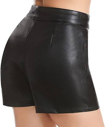 Everbellus Womens Casual Wide Leg Shorts High Waisted Faux Leather Shorts