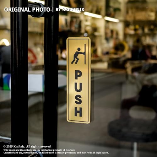 Image of Golden Black Push Pull Acrylic Sign Board | Waterproof Door Sign with Strong Adhesive for Office Hospital Restaurant Hotel Mall Shop | Premium 5cm x 16.5cm Signage