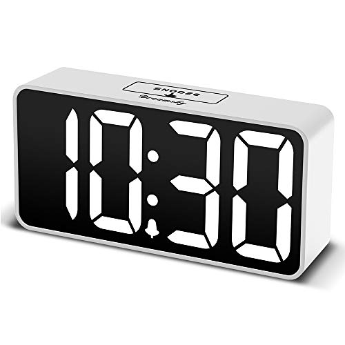 DreamSky Compact Digital Alarm Clock with USB Port for Charging, Adjustable Brightness Dimmer
