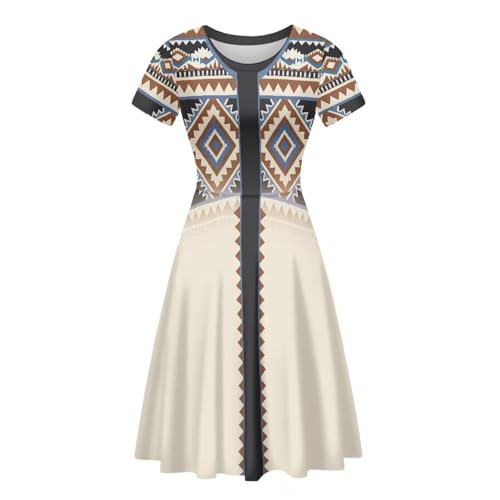 Image of HUGS IDEA Womens Puffy Swing Midi Dress Round Neck Short Sleeve Party A-Line Dresses
