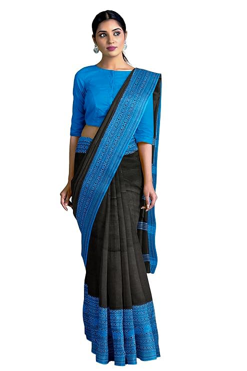 Image of eC ESHA'S COLLECTION Women's Cotton Blend Begumpuri Handloom Saree With Unstitched Running Blouse Piece