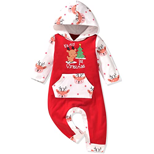 Image of Aalizzwell Newborn Infant Baby Boys Girls Christmas Hooded Romper