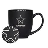 Rico Industries NFL Football Dallas Cowboys Main 15oz Laser Engraved Matte Black Ceramic Bistro Mug - for Hot or Cold Drinks