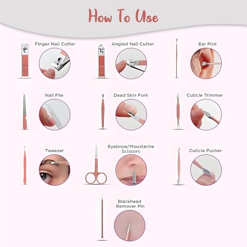 Image of Grooming Kit 16 in 1, Nail Cutter Set, Rose Gold Manicure Kit, Pedicure Kit for Women and Men, Includes Nail Clipper, Manicure Pedicure Kit for Women and Men, by Wishkey