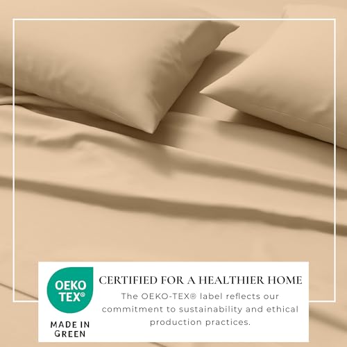 Image of Great Bay Home Cotton Jersey Knit Queen Sheet Set - Ultra-Soft, Stretchy, Heathered Melange Bed Sheets - Cozy, Soft T-Shirt Sheet & Pillowcase Set (Heathered Tan)