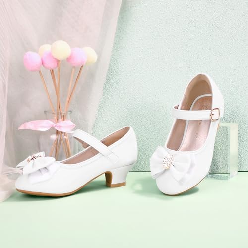 Image of PANDNAINJIA Girls Dress Shoes Toddler Heels Mary Jane Pumps | Little Big Kids Low Heel Flower Girl Bow Wedding Party Church Communion Princess Shoes
