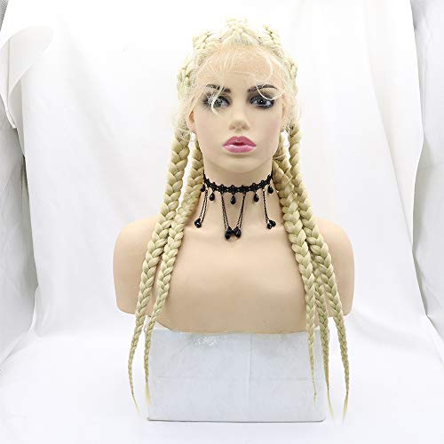 xiweiya Ombre Light Blonde Lace Front Braids Wig with Baby Hairs 613# Blonde Box Braids 5 Braided Wig Afro Braids Natural Hairline Dutch Twist Braiding Hair For Women