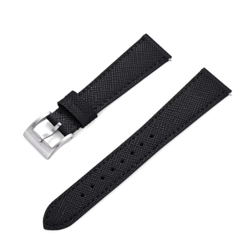 Correa de cuero genuino de 21 mm elegante en color negro y plata para reloj clásico