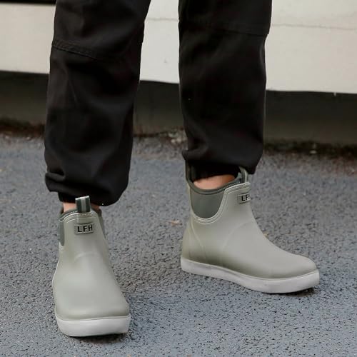Image of Rain Boots for Men, Waterproof Ankle Mens Deck Boots Anti-Slip Comfort Rubber Boots Chelsea Garden Shoes for Yard Fishing Outdoor Work