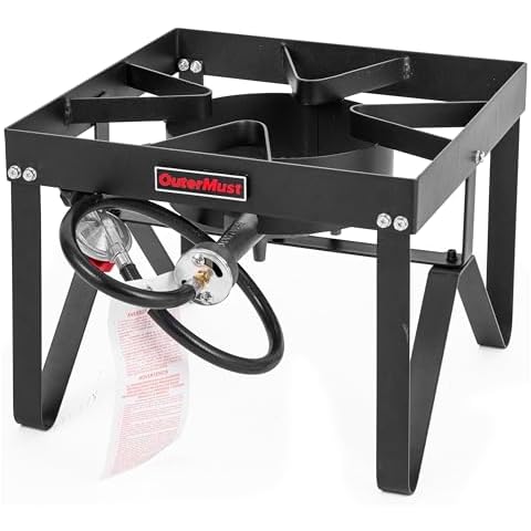 OuterMust Outdoor Propane Burner Portable Gas Stove with Adjustable 0-10 PSI Regulator Gas Burner Perfect for Camping, Brewing, Turkey Fry, Seafood Boil and Cajun Cooking Cover