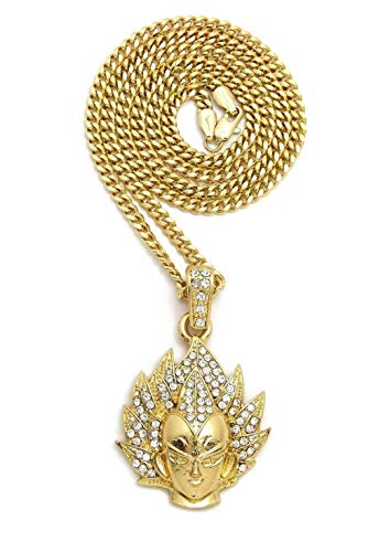 BLINGFACTORY Hip Hop Iced Gold PT Vegeta Pendant & 24