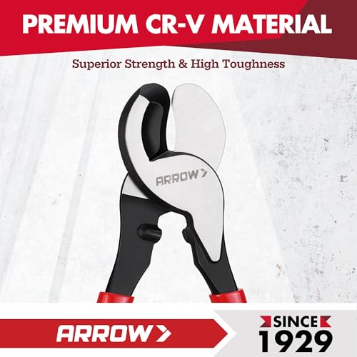 Image of ARROW 9.5 inch Cable Cutter High Leverage, Wire Cutters Heavy Duty with Thick Dip-Grip Handle, CR-V Steel, Cutter Tool for 4 /0 Aluminum, 2 /0 Soft Wire, and 100PR 24AWG Communications Cable