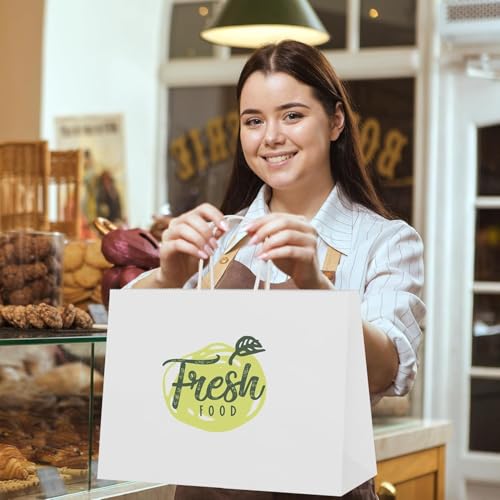 Image of Gift Bags -25pcs 16x12x5 inch Large White Kraft Paper Bags with Handles- Paper Carry Bags for Shopping Retail Merchandise, Party Favor Return Gift Bag, Disposable