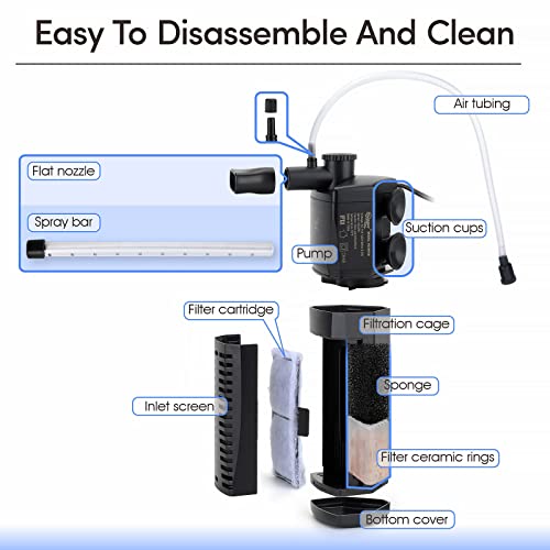 Image of hygger Aquarium Internal Filter, 120GPH Silent Power Filter for 10-20 Gallon Corner Installation, Triple Filtration with Adjustable Flow and Spray Bar
