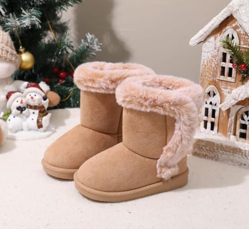 LONSOEN Kids Girls Boys Winter Warm Boots Suede Lightweight Faux Fur Lined Mid Calf Snow Boots for Toddler/Little Kid4