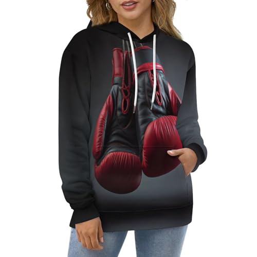 Gants de boxe noirs 3D sweat à capuche imprimé pull couple original - 2