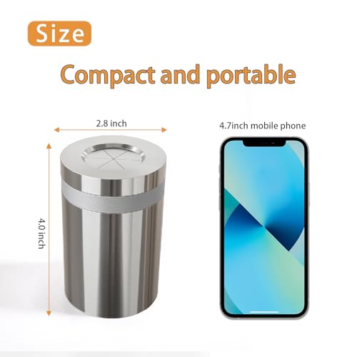 Image of Windproof Stainless Steel Car Ashtray No Smell - Cup Holder Fit with Rotating Lid for Vehicle Travel (Silver Glossy Tall)