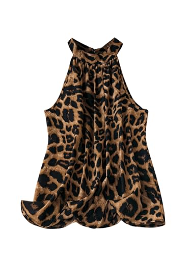 Chemisier imprimé guépard grande taille sans manches et col montant pour femme Floerns