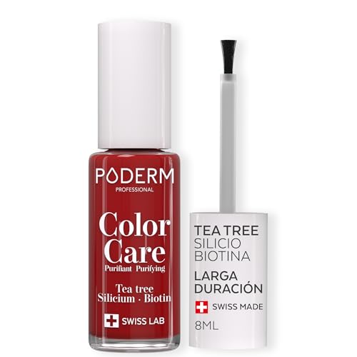 PODERM - ESMALTE DE UÑAS TEA TREE PARA HONGOS - ROJO ALLURE - TRATAR LAS UÑAS AMARILLAS/DAÑADAS - Esmastas-cuidado - Previene y trata HONGOS - CUIDADO 2 IN 1 - FÓRMULA ÚNICA - Hecho en Suiza