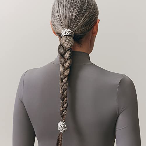 Image of Slip Silk Hair Ties - Skinny Silk Silver Scrunchies, No Damage, No Crease, Anti-Breakage |100% Mulberry Silk | All Hair Types | Made with Proprietary Slipsilk | Set of 4