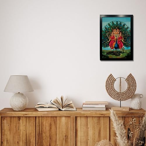 Image of Kagaz Kala - Vintage Art Prints - Hindu God Photos with Frames For Pooja Room Bedroom Living Room Decor Gifts Framed (Karttikeya)