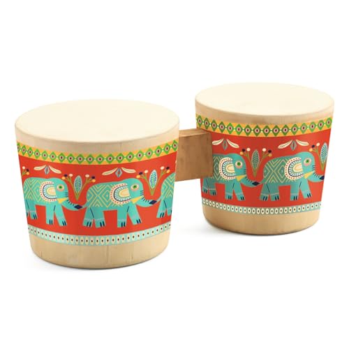 DJECO Animambo Bongo - Safe Music Instrument for Kids Cute Educational Toddler Musical Toy for Motor Skills Creativity Imagination & Rythym - Toys for 3+ Years Girls & Boys