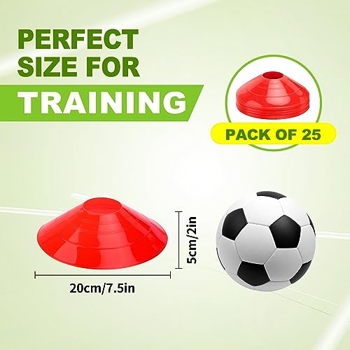 Ashsajkd(Set of 25 - Agility Soccer Cones with Carry Bag and for , Football Cones for TrainingFootball, Basketball, Coaching, Agility Cones for Indoor and Outdoor Games (red)