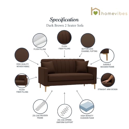 Image of 2 Seater Velum Fabric Sofa Set for Living Room, Modern Design with High Density Foam, Solid Wood Frame, Ergonomic Comfortable Seating for Home & Office (Dark Brown, 2 Seater) | Soft foam comfort, Strong wood frame