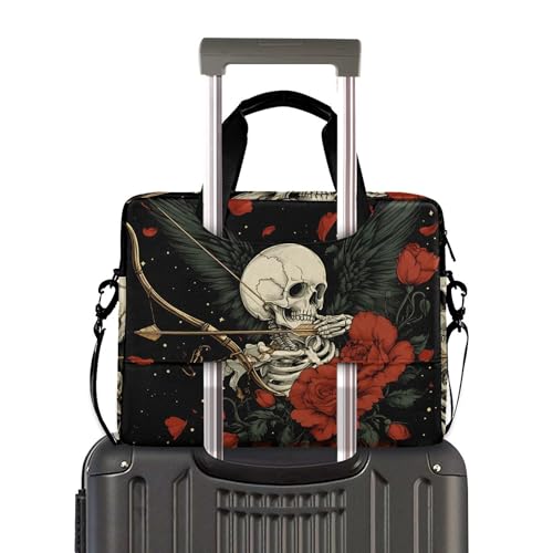 Maletín para portátil con diseño calavera y rosa, 13-15.6 pulgadas miniatura 3
