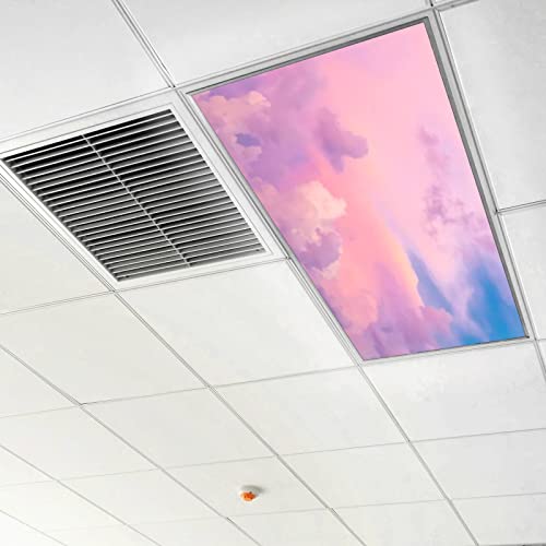 Colorful Clouds Sunset Sky,Red Purple Pink Blue,Light Diffusers,Light Filters For Ceiling Lights Classroom & Office-Decorative Lighting,24"X 48" #TOP1
