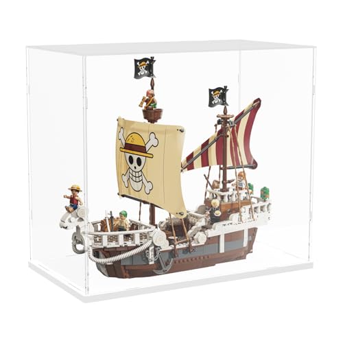 Image of Choowin Acrylic Display Case for Lego One Piece The Going Merry Pirate Ship 75639 for Lego Display Thickened Clear Acrylic Display Cases for Collectibles Assemble Dustproof Display Box(White Base)