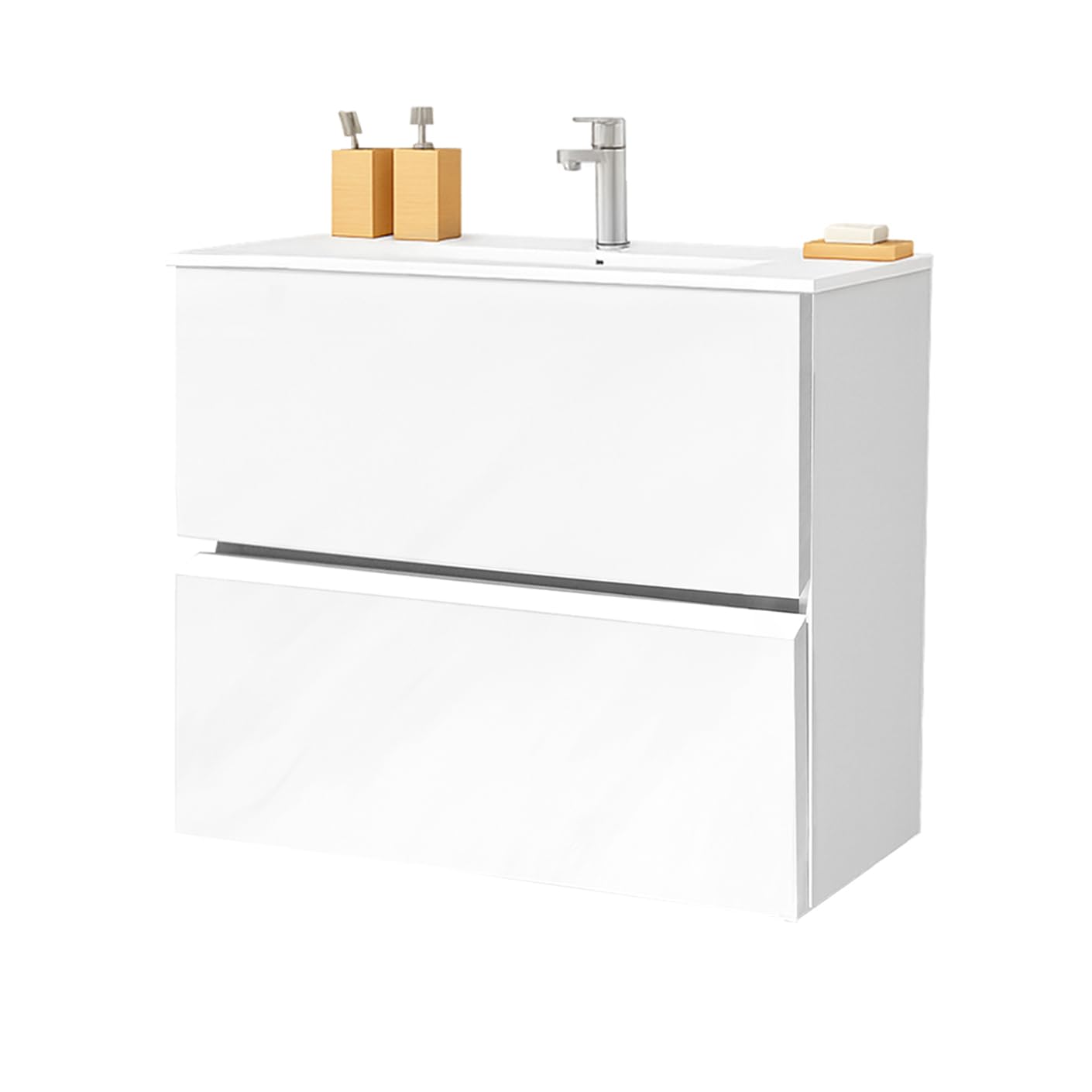 Juego Mueble 60cm Baño con Lavabo Mueble Lavabo Mueble Baño | Mueble Bajo Lavabo Compacto Preinstalado de Fábrica · Lavabo 60 cm con Pie de Porcelana · No Incluye Espejo