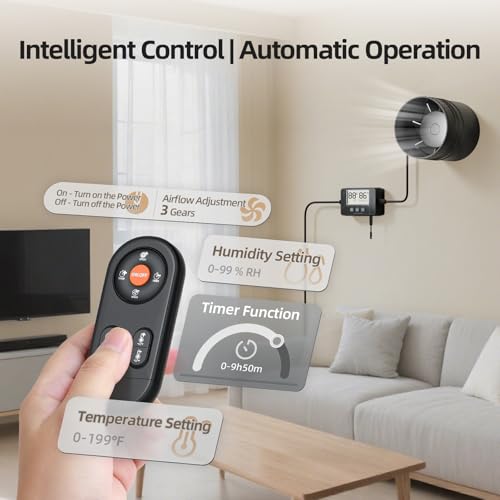 Image of 4 Inch Inline Duct Fan with Humidity Sensor and Remote, Upgraded 3 Speed Timer Humidity & Temperature, Low Noise HVAC Ventilation Fan in Basement Bathroom Workshop Attic FP128A