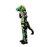 Blues Group Kids Dinosaur Skeleton Costume – All-Over Print Jumpsuit with Padded Hood & Detachable Tail – Halloween Fancy Dress Outfit