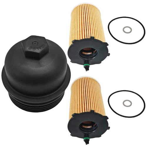 263503CAB1 Engine Oil Filter Housing Cover Cap Assembly Fit for Hyundai Kia | With 2 Pack Oil Filters 263203CAA0, Fit for Hyundai Azera Santa Fe Kia Cadenza Sedona Sorento