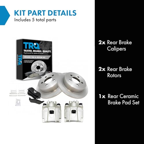 Image of TRQ Rear Brake Pad and Rotor Set Ceramic Solid Rotors Calipers | For 2003-2007 Jeep Liberty 2003-2006 Wrangler