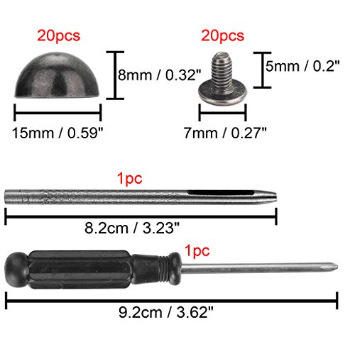 Yoranyo 20 Sets 15X8Mm Dome Spikes And Studs 19/32" Handbag Feet Gun Metal Round Spikes Screw Back Studs And Spikes For Clothing Shoes Leather Craft Belts Bags Accessories With Installation Tool #TOP1