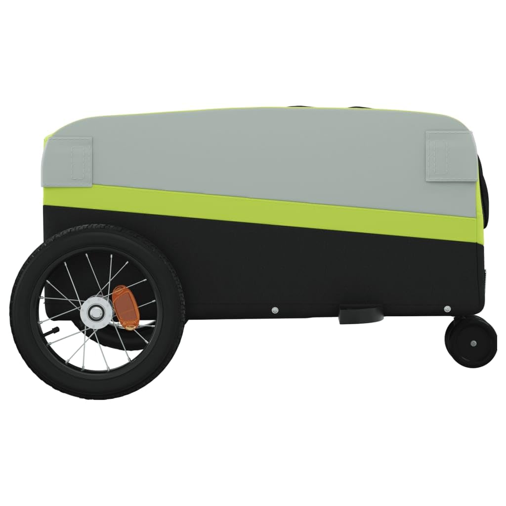 Rimorchio Bici Nero in Ferro con Portata, x 52.5x42, con Bandiera di Sicurezza, Pieghevole per Trasporto Bagaglio, Carico, Cani, Bambini, Outdoor e Quotidiano