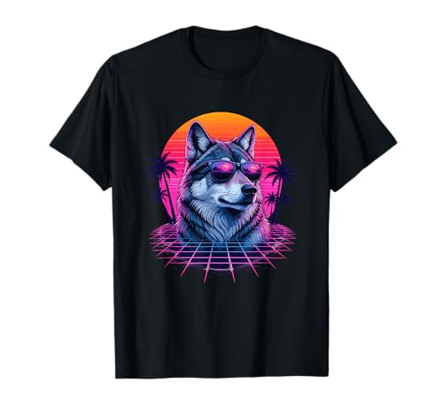 Fresco Husky con Gafas De Sol Retro Sunset Vibes Camiseta