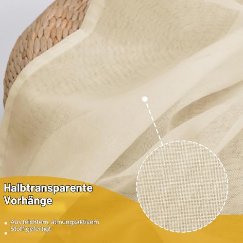 DWCN Vorhänge mit Kräuselband Transparent Wohnzimmer Beige H225 x B140cm – Ansicht 6