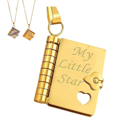 My Little Star Book Necklace, My Incredible Daughter Book Necklace, Openable with 6 Pages of Engraved Information, Openable Pendant Adjustable Birthday Day Graduation Gift