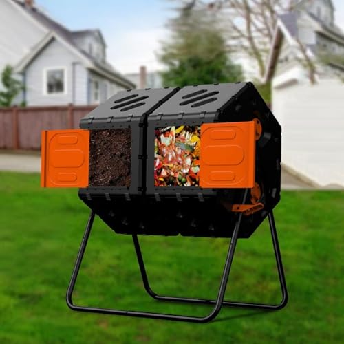 HSHBGS Compostiera da Giardino 170L, Bidone per Compostaggio, Compostiera Rotante a Doppia Camera, con Aperture di Ventilazione, per Un Terreno Fertile
