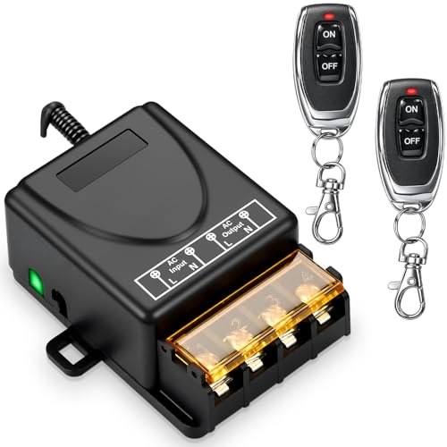 Interruptor con mando a distancia, interruptor inalámbrico AC110v/220v/230v/240v, interruptor RF de relé de 40 A con un alcance de 300 m, para puertas enrollables, luces y sistemas de alarma antirrobo