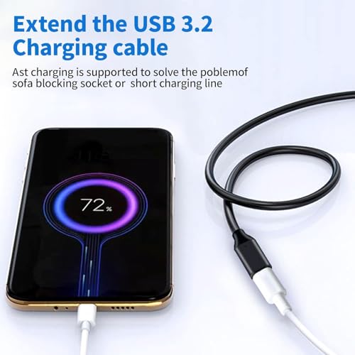 Image of USB C Extension Cable 1 Meter, 60W USB Type C Male to Female Fast Charging Cable, Compatible with iPad Pro, MacBook Pro, Dell, Black
