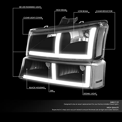 Image of DNA MOTORING HL-LB4-CSIL03-BK-CL1 Pair of LED F-LED Light Bar Headlights Compatible with 03-06 Avalanche 1500 2500 / Silverado 1500 2500 3500 1500 HD 2500 HD, Fit Models without Factory Cladding ONLY