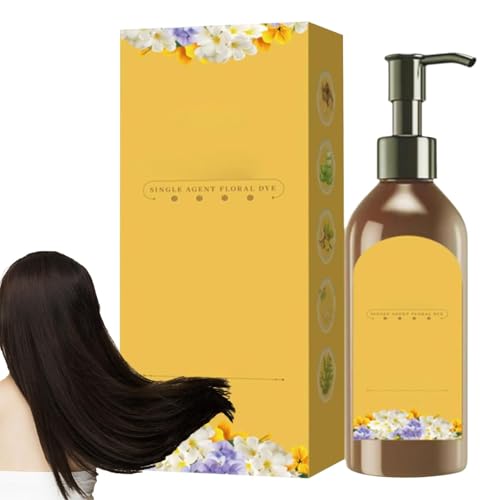 Planta de tinte floral de una sola dosis, champú para el cabello de un solo agente - champú de color para cabello gris, tinte de cabello negro para adultos, mujeres, hombres, ancianos