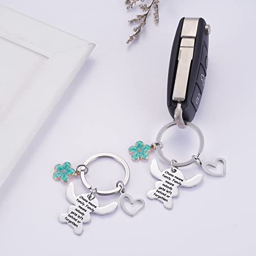 Ralukiia Ohana Means Family Keychain Set For 2, Stitch Keyring Jewelery Gifts For Boys Girls, Green Flower #TOP4