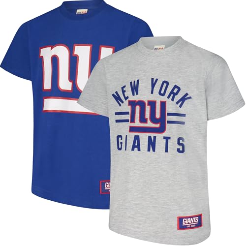 Ultra Game NFL Official Youth Super Soft 2 Pack T-Shirt Set, New York Giants, Team Color, 10-12