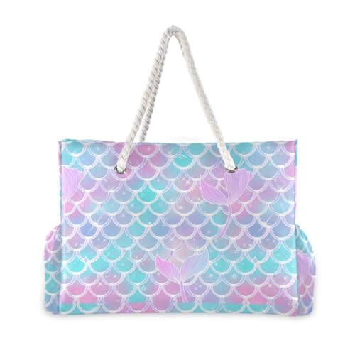 Mermaid Tail Beach Bag & Travel Tote Bag Large Sandproof with Zipper Closure, Wet Pouch for Swim Gym Travel, Lightweight Foldable Outdoor Bag2